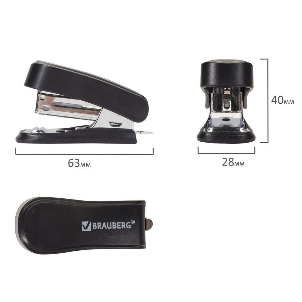 Степлер №24/6, 26/6 МИНИ BRAUBERG "Standard", до 25 листов, с антистеплером, черный