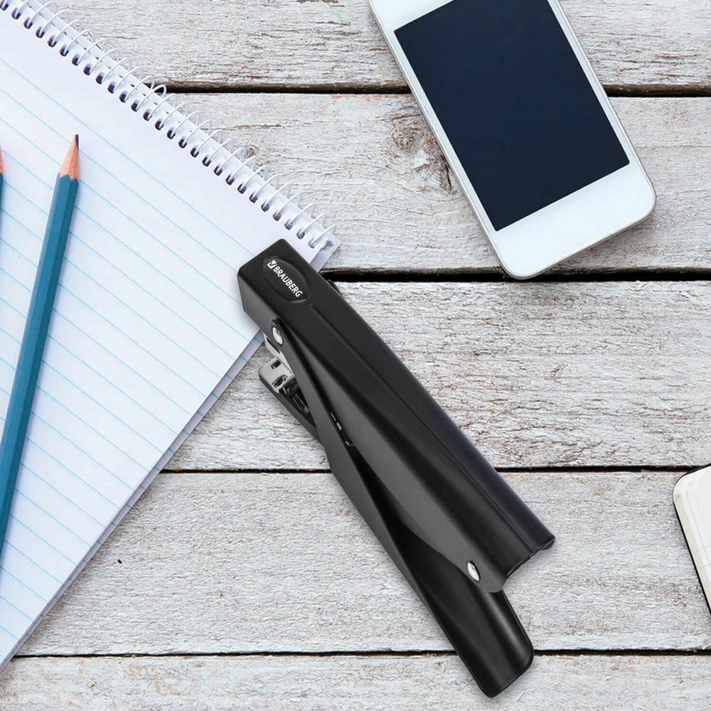 Степлер-плаер BRAUBERG "Extra Easy Press", №24/6, до 30 листов, металлический корпус, черный