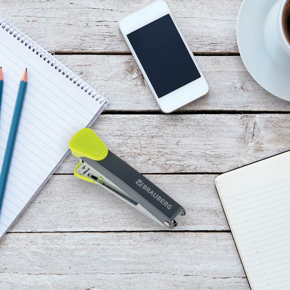 Степлер №10 металлический BRAUBERG "UNIVERSAL GT", до 16 листов, с антистеплером, зеленый