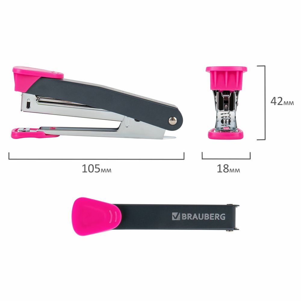 Степлер №10 металлический BRAUBERG "UNIVERSAL GT", до 16 листов,с антистеплером, красный