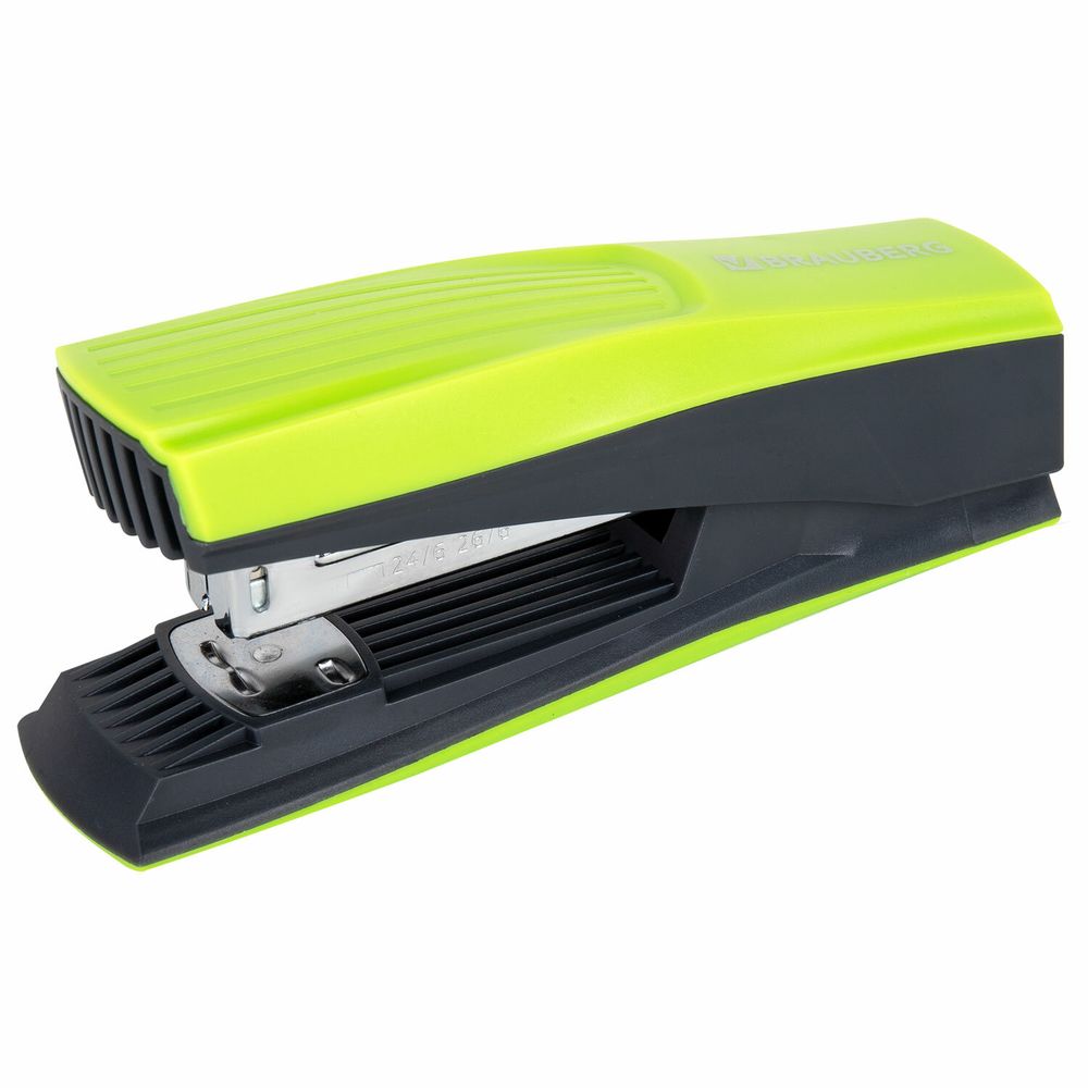Степлер №24/6, 26/6 BRAUBERG "SUPER", до 30 листов, зелено-черный