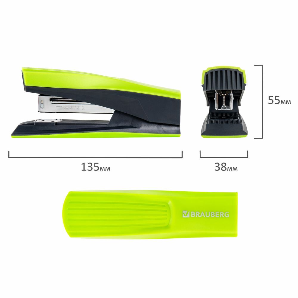 Степлер №24/6, 26/6 BRAUBERG "SUPER", до 30 листов, зелено-черный