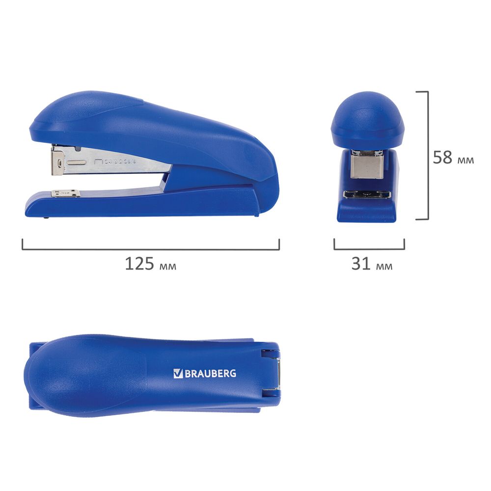 Степлер №24/6, №26/6 BRAUBERG "UNIVERSAL", до 30 листов, на 100 скоб, синий