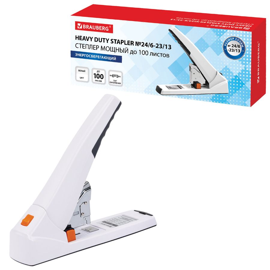 Степлер ЭНЕРГОСБЕРЕГАЮЩИЙ МОЩНЫЙ № 24/6 - 23/13 BRAUBERG "ONE MOMENT", до 100 листов БЕЗ УСИЛИЙ