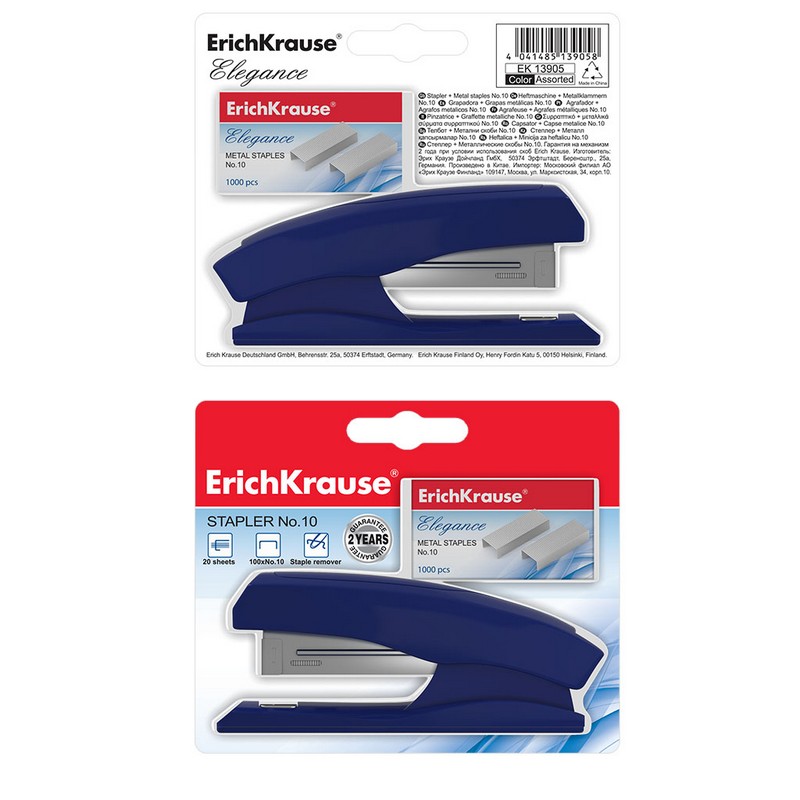 Степлер Erich Krause №10, 15 листов, в ассортименте