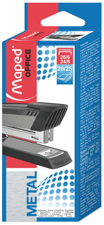 Степлер 20/25 листов MAPED START HALF STRIP 24/6 и 26/6,  черный/серый, короб с подвесом