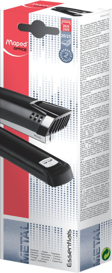 Степлер 25 листов MAPED ESSENTIALS METAL полноразмерный, глубина сшивки 84мм, 24/6 и 26/6, черный