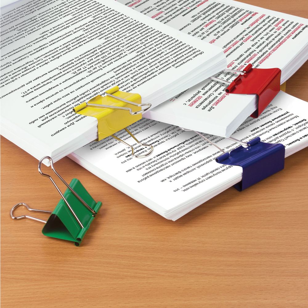 Зажимы для бумаг BRAUBERG, КОМПЛЕКТ 12 шт., 41 мм, на 200 листов, цветные, картонная коробка