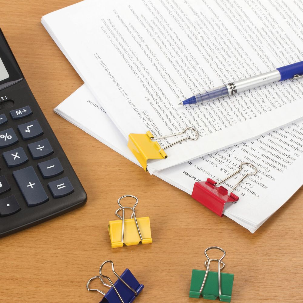 Зажимы для бумаг BRAUBERG, КОМПЛЕКТ 24 шт., 32 мм, на 140 листов, цветные, в пластиковом цилиндре