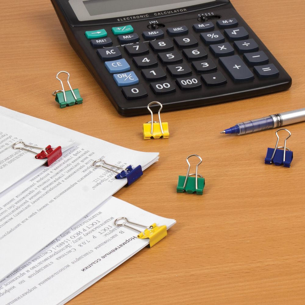 Зажимы для бумаг BRAUBERG, КОМПЛЕКТ 40 шт., 19 мм, на 60 листов, цветные, в пластиковом цилиндре