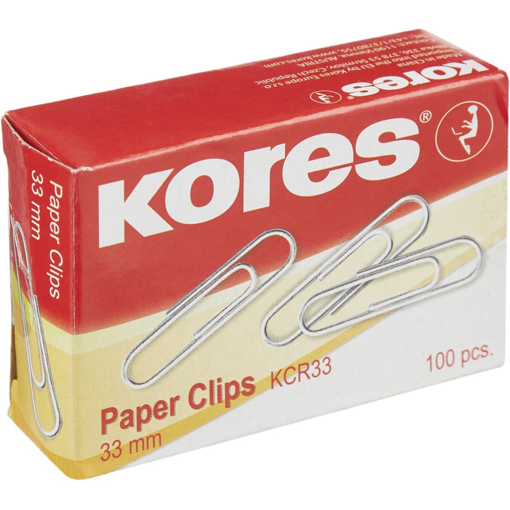 Скрепки никелированные Kores, 33 мм, 100 шт.