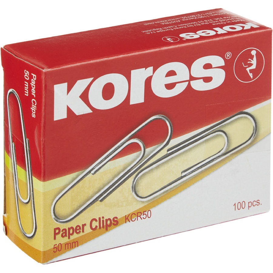 Скрепки никелированные Kores, 50 мм, 100 шт.