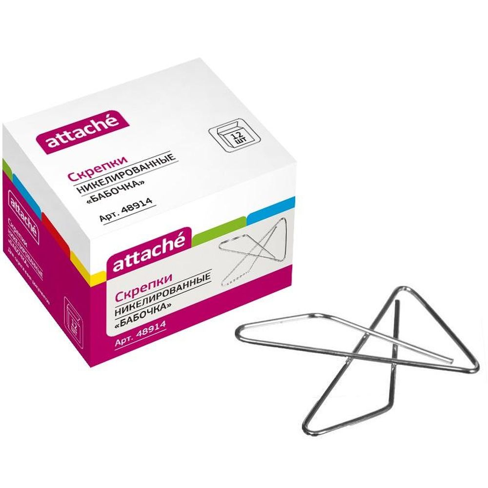 Скрепки "бабочка" ATTACHE 401, никель, 12шт/уп