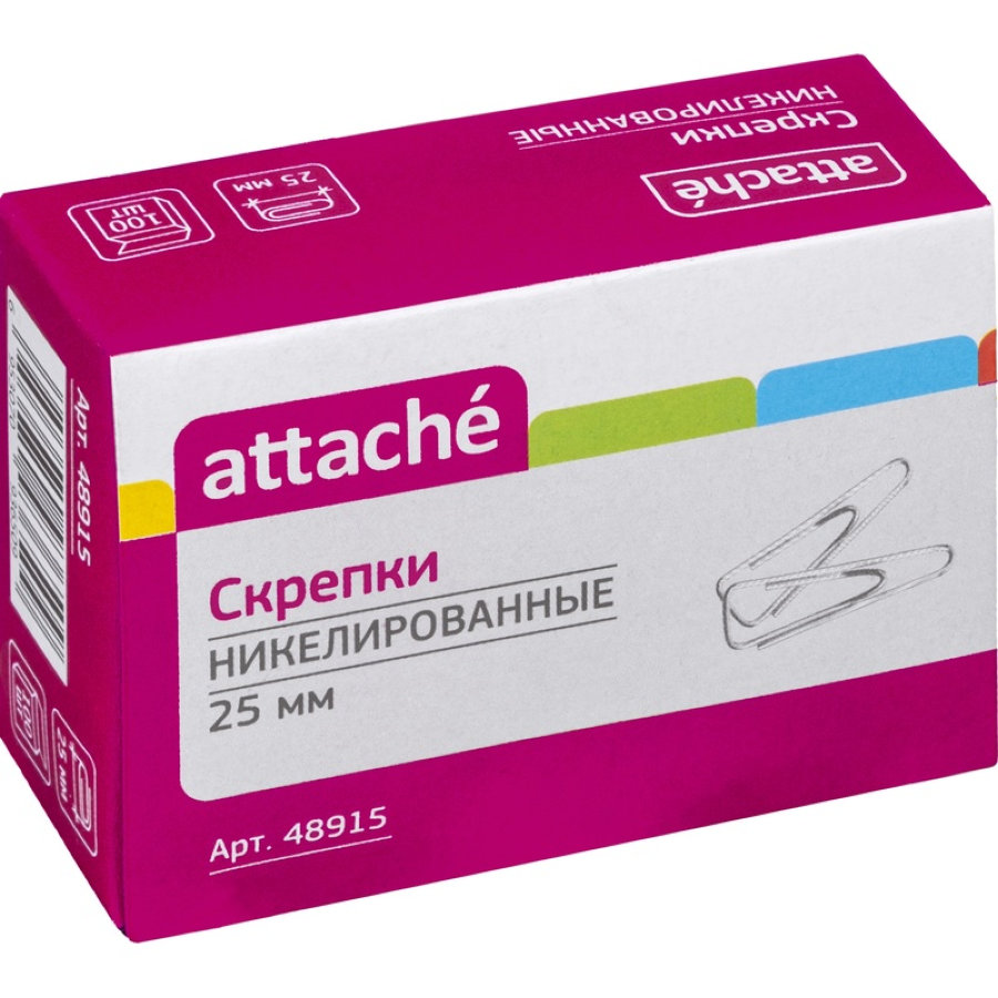 Скрепки 25 мм ATTACHE, треугольные, никель, 100шт/уп