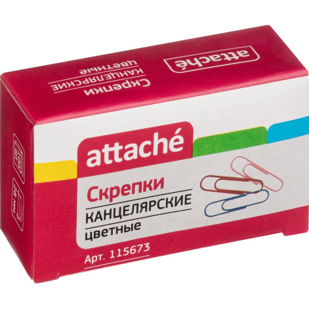 Скрепки 28 мм ATTACHE С28-100П, цветные, 100шт/уп