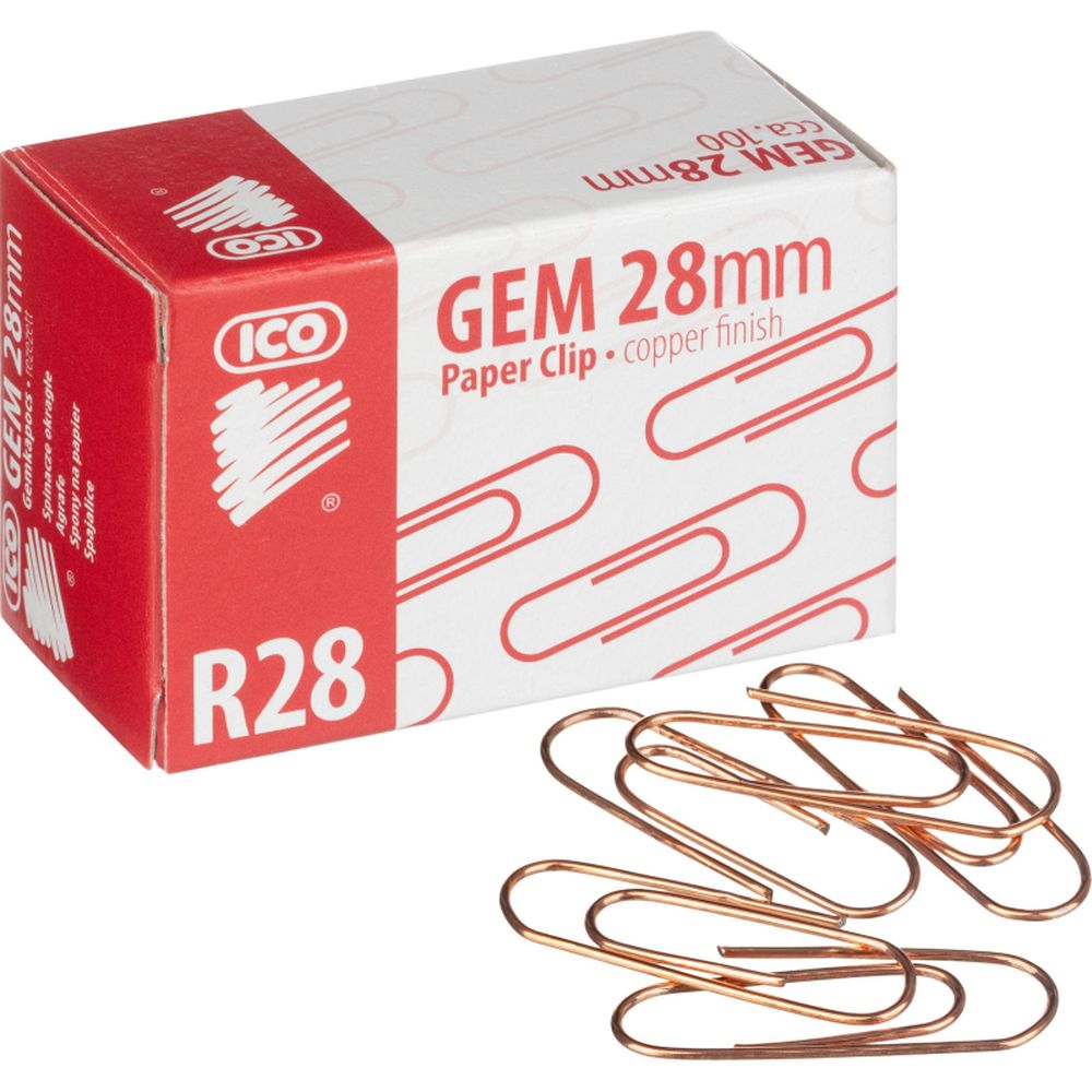 Скрепки 28 мм ICO, медь, 100шт/уп