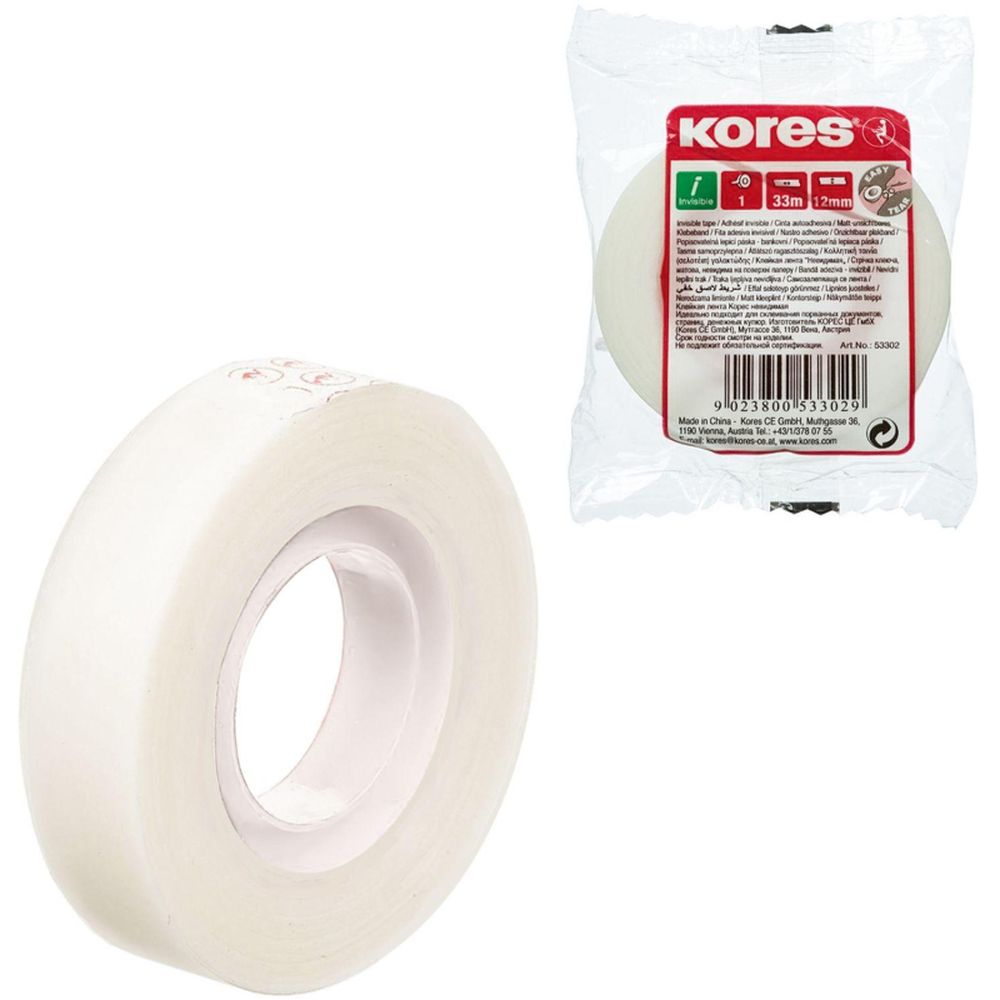 Лента клейкая Kores, 12 мм*33 м, невидимая