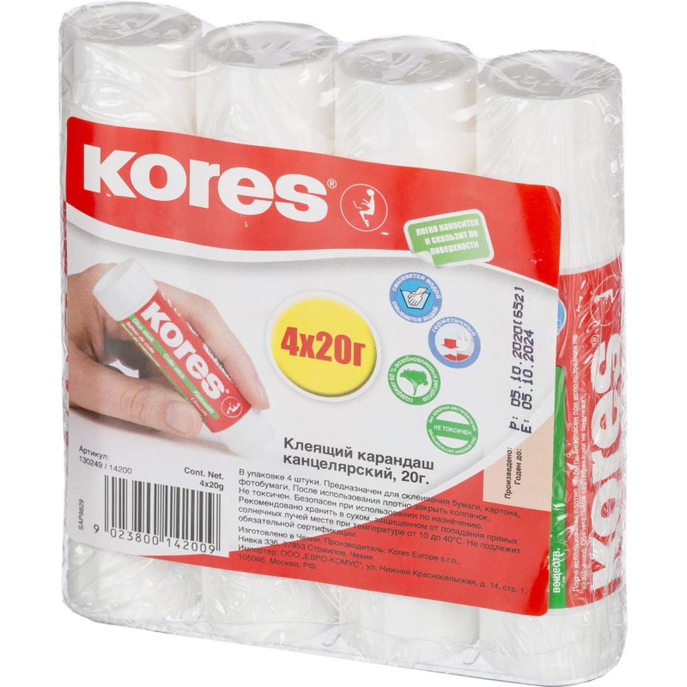 Клей-карандаш KORES 20гр, 4шт/уп