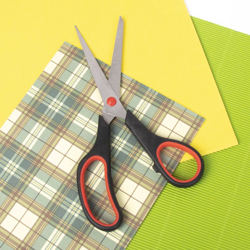 Ножницы STAFF EVERYDAY, 215 мм, бюджет, резиновые вставки, черно-красные, ПВХ чехол