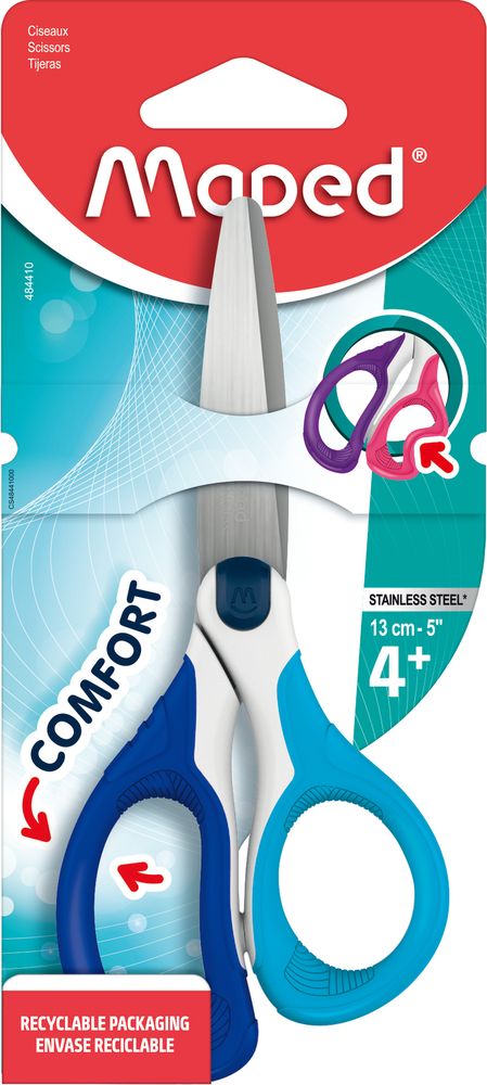 Ножницы SENSOFT 13 см, с прорезиненными ручками, aсимметричные, цв. ассорти, в блистере