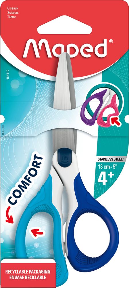 Ножницы SENSOFT 13 см, с прорезиненными ручками, aсимметричные, цв. ассорти, в блистере