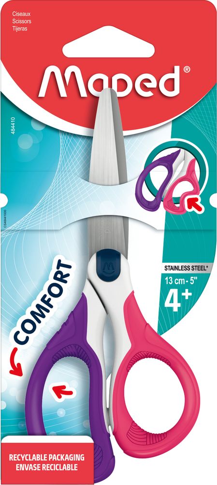 Ножницы SENSOFT 13 см, с прорезиненными ручками, aсимметричные, цв. ассорти, в блистере