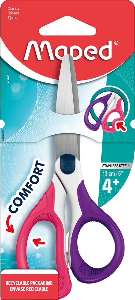 Ножницы SENSOFT 13 см, с прорезиненными ручками, aсимметричные, цв. ассорти, в блистере