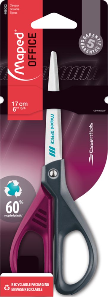 Ножницы ESSENTIALS GREEN DECO эргономичные 17 см, симметричные, цв. ассорти, в блистере