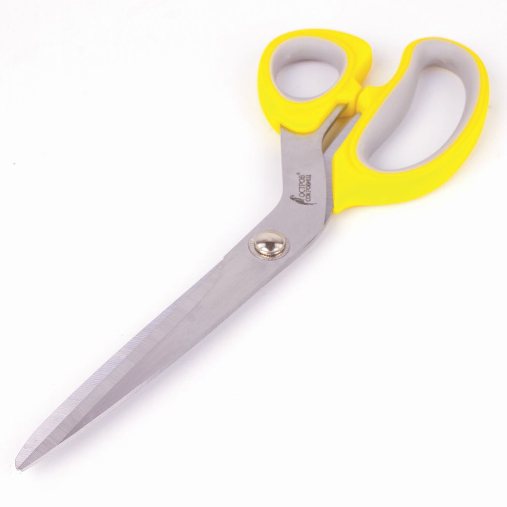 Ножницы портновские ОСТРОВ СОКРОВИЩ ПРЕМИУМ, 230 мм, желтые с резиновыми серыми вставками