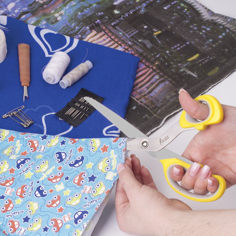 Ножницы портновские ОСТРОВ СОКРОВИЩ ПРЕМИУМ, 230 мм, желтые с резиновыми серыми вставками