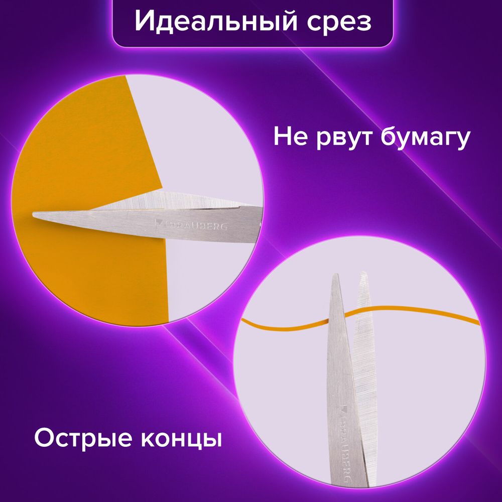 Ножницы BRAUBERG "Classic+", 205 мм, черно-синие, классической формы, резиновые вставки