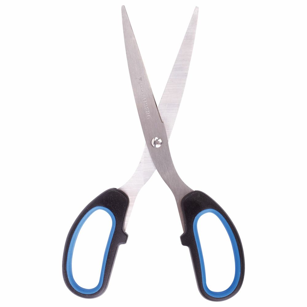 Ножницы BRAUBERG "Classic+", 205 мм, черно-синие, классической формы, резиновые вставки