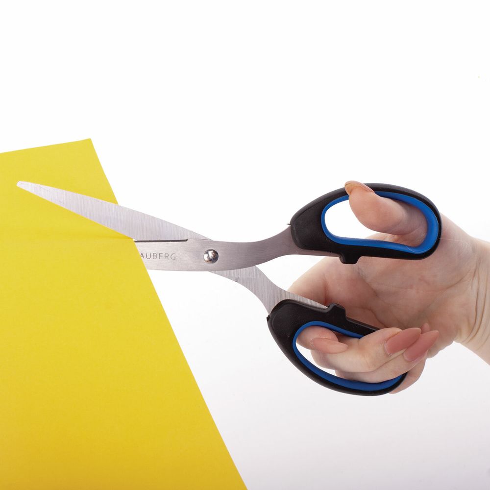 Ножницы BRAUBERG "Classic+", 205 мм, черно-синие, классической формы, резиновые вставки