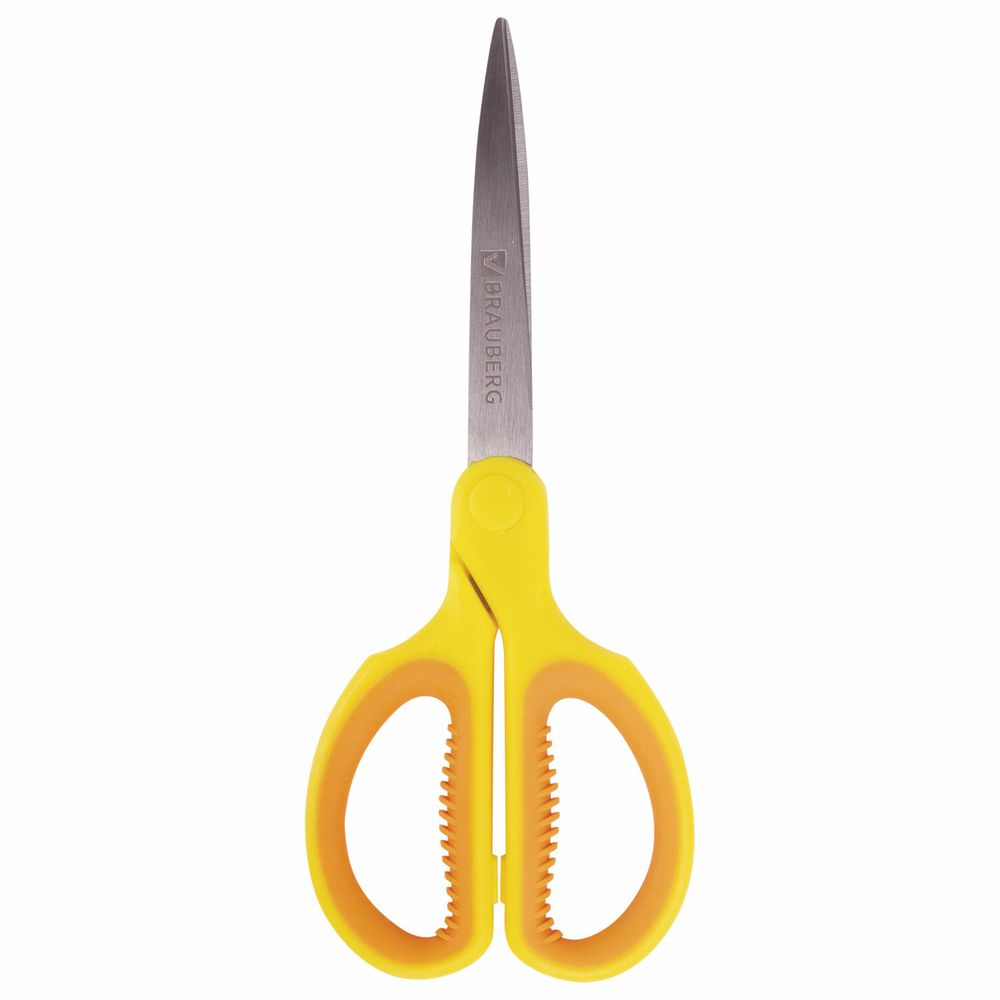 Ножницы BRAUBERG "Original", 155 мм, оранжево-желтые, ребристые резиновые вставки