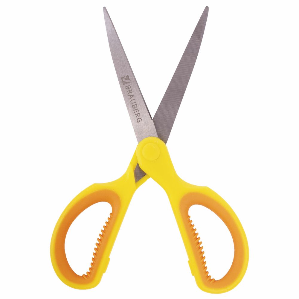 Ножницы BRAUBERG "Original", 155 мм, оранжево-желтые, ребристые резиновые вставки