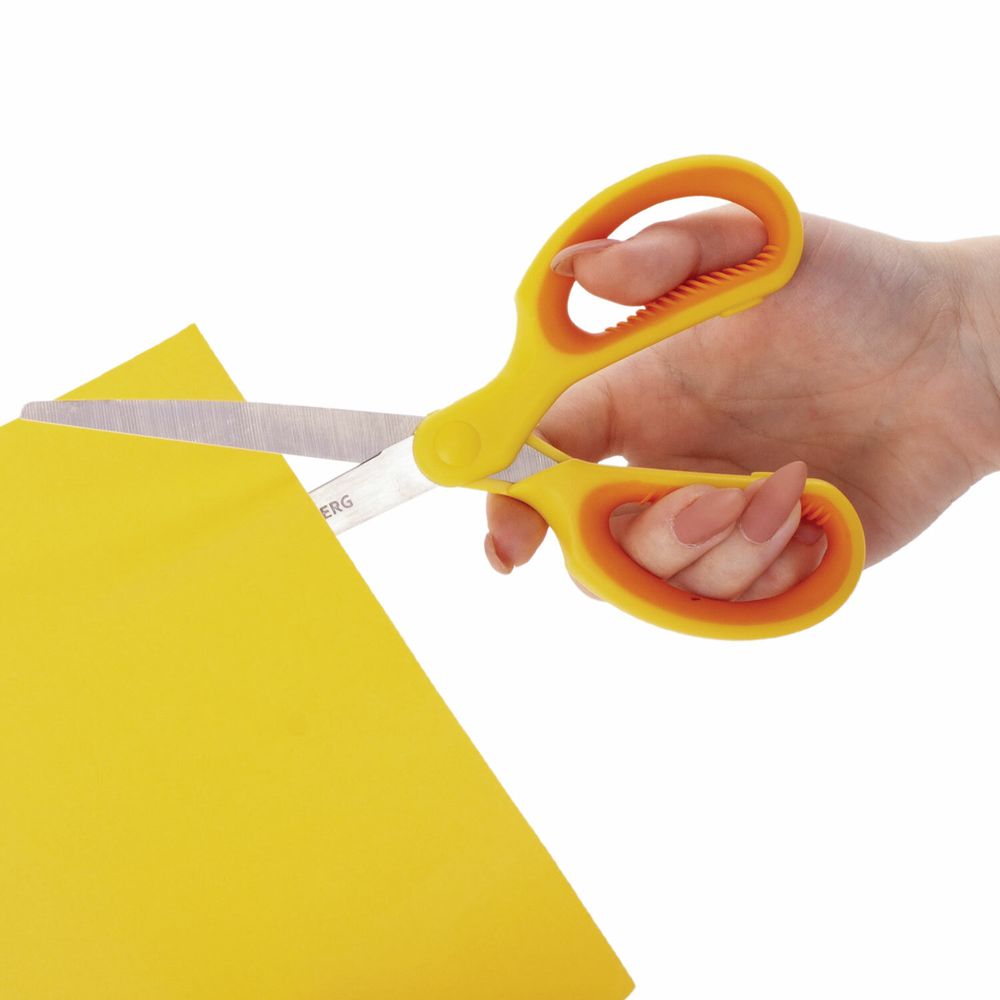 Ножницы BRAUBERG "Original", 155 мм, оранжево-желтые, ребристые резиновые вставки