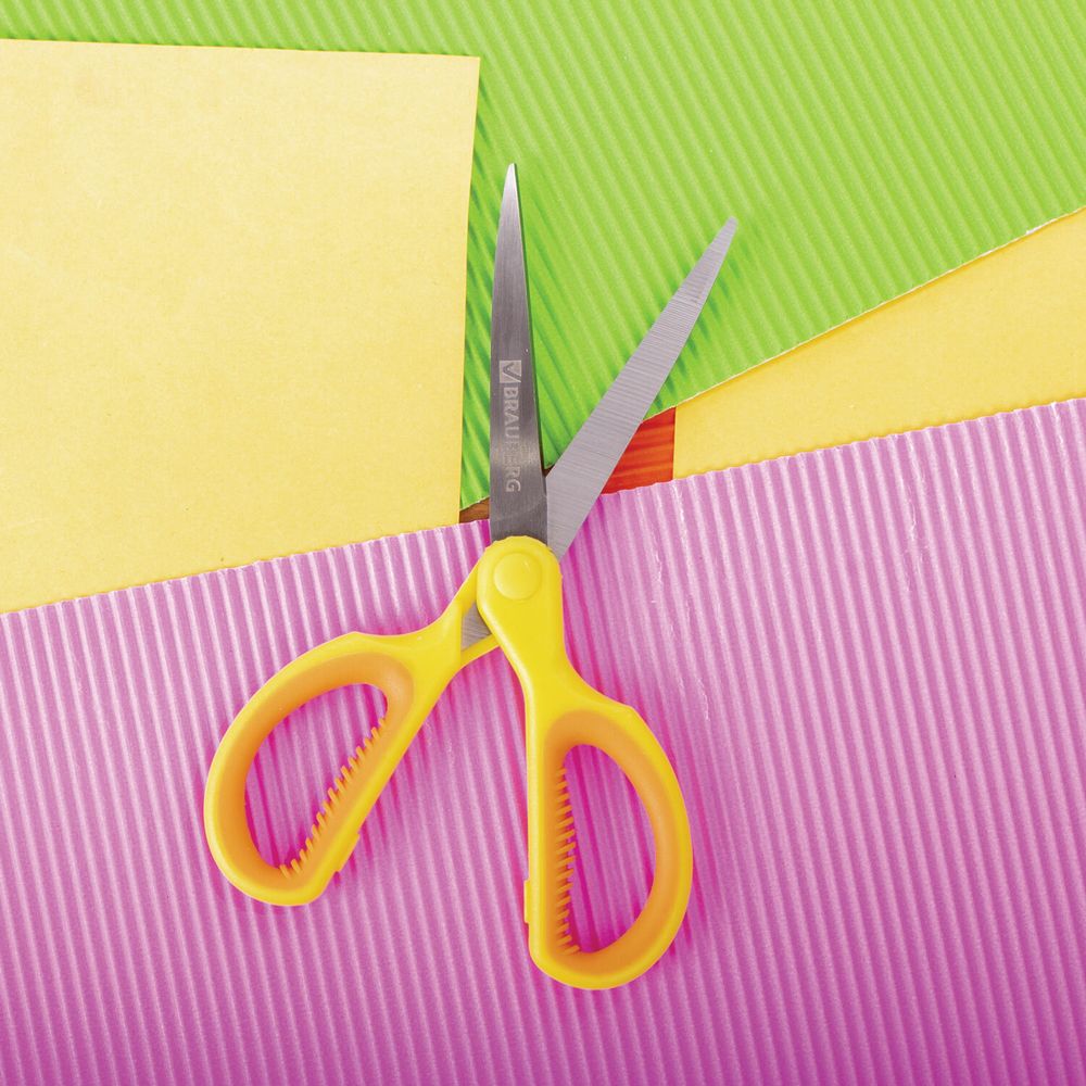 Ножницы BRAUBERG "Original", 155 мм, оранжево-желтые, ребристые резиновые вставки