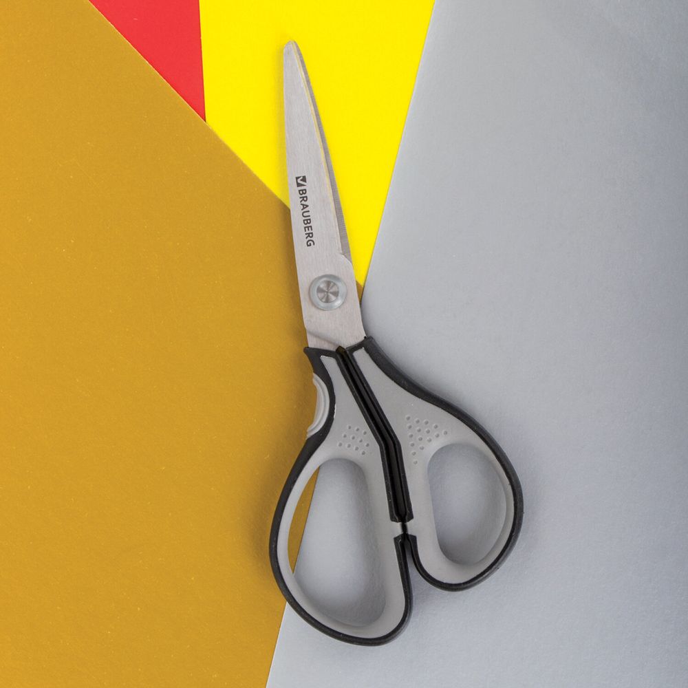 Ножницы BRAUBERG "SUPER", 175 мм, серо-черные, 2-х сторонняя заточка, эргономичные ручки