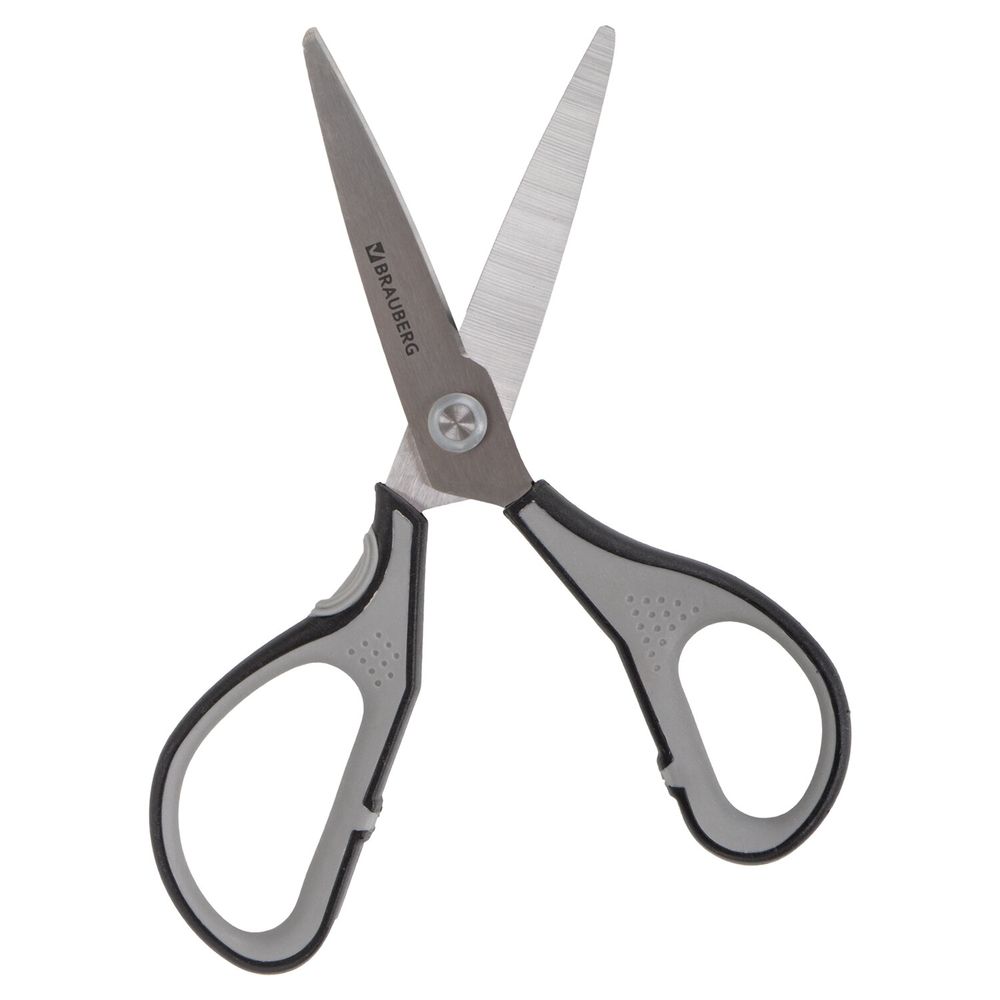 Ножницы BRAUBERG "SUPER", 175 мм, серо-черные, 2-х сторонняя заточка, эргономичные ручки