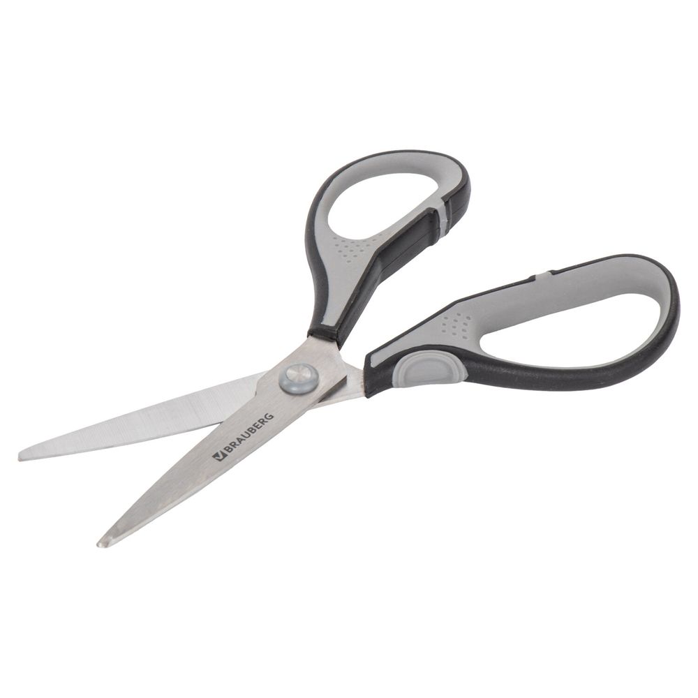 Ножницы BRAUBERG "SUPER", 175 мм, серо-черные, 2-х сторонняя заточка, эргономичные ручки