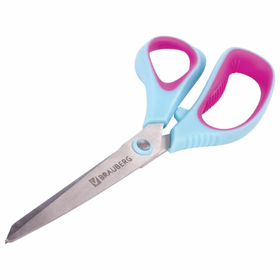 Ножницы BRAUBERG "Universal", 190 мм бирюзово-фиолетовые, ассиметричные, ребристые резиновые вставки