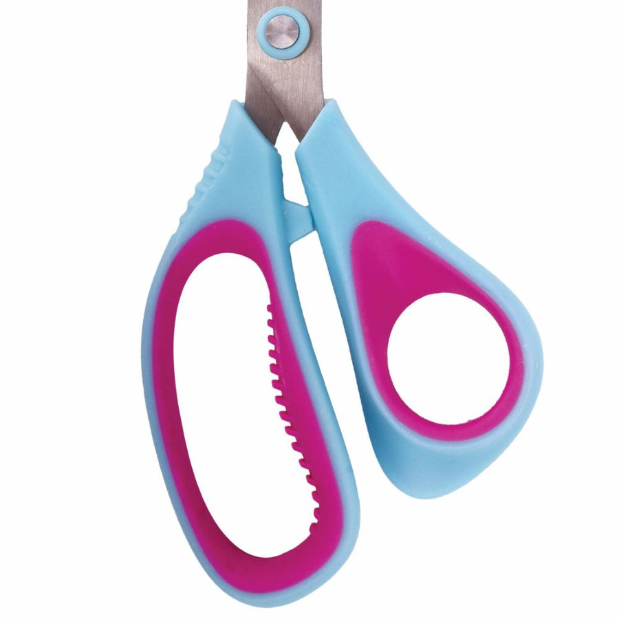 Ножницы BRAUBERG "Universal", 190 мм бирюзово-фиолетовые, ассиметричные, ребристые резиновые вставки