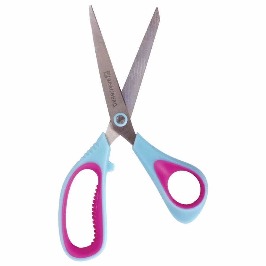 Ножницы BRAUBERG "Universal", 190 мм бирюзово-фиолетовые, ассиметричные, ребристые резиновые вставки