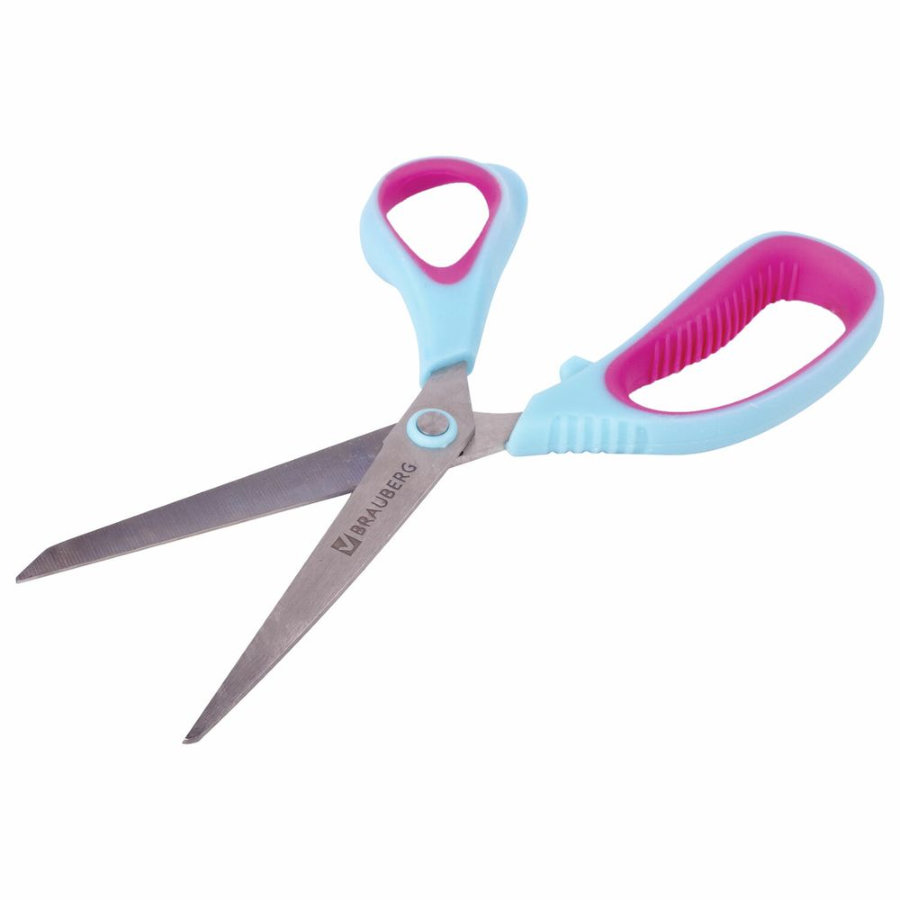 Ножницы BRAUBERG "Universal", 190 мм бирюзово-фиолетовые, ассиметричные, ребристые резиновые вставки