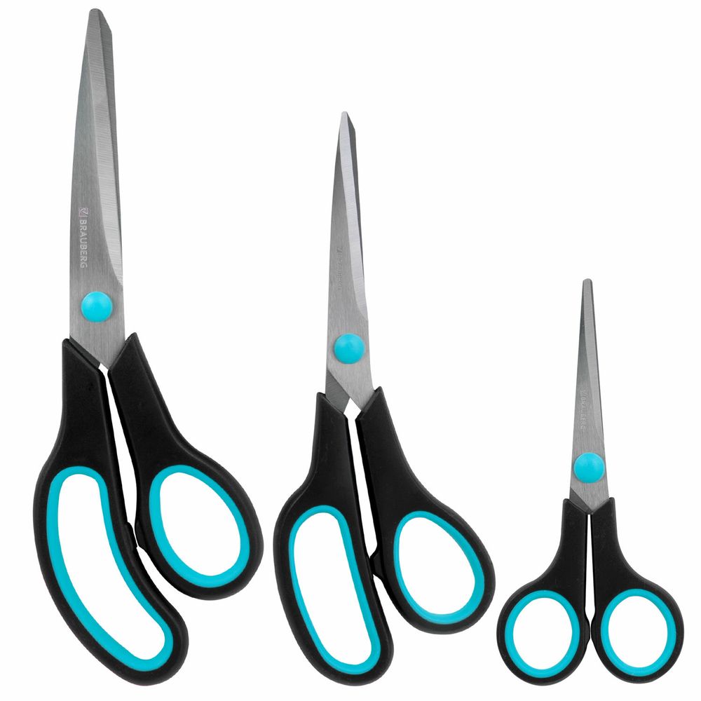 Ножницы BRAUBERG SOFT GRIP, НАБОР 3 штуки (140, 190, 230 мм)