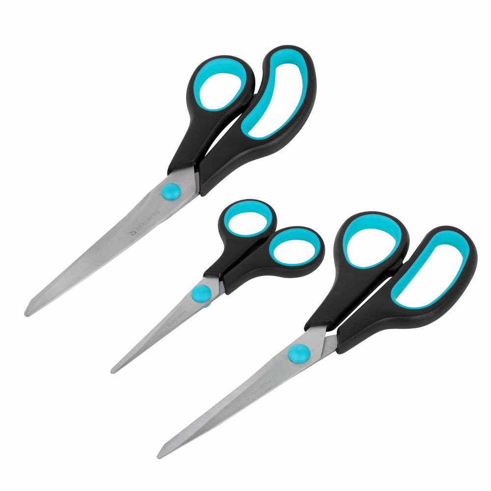 Ножницы BRAUBERG SOFT GRIP, НАБОР 3 штуки (140, 190, 230 мм)