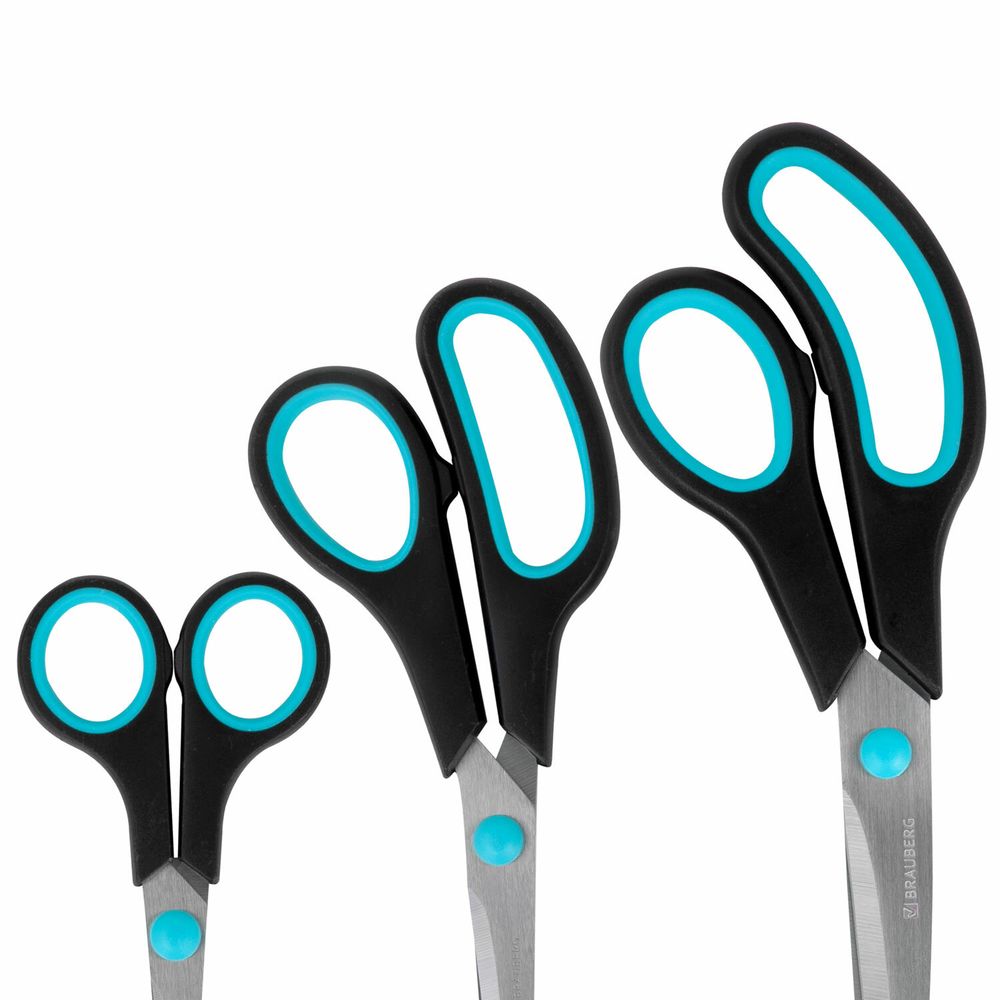 Ножницы BRAUBERG SOFT GRIP, НАБОР 3 штуки (140, 190, 230 мм)