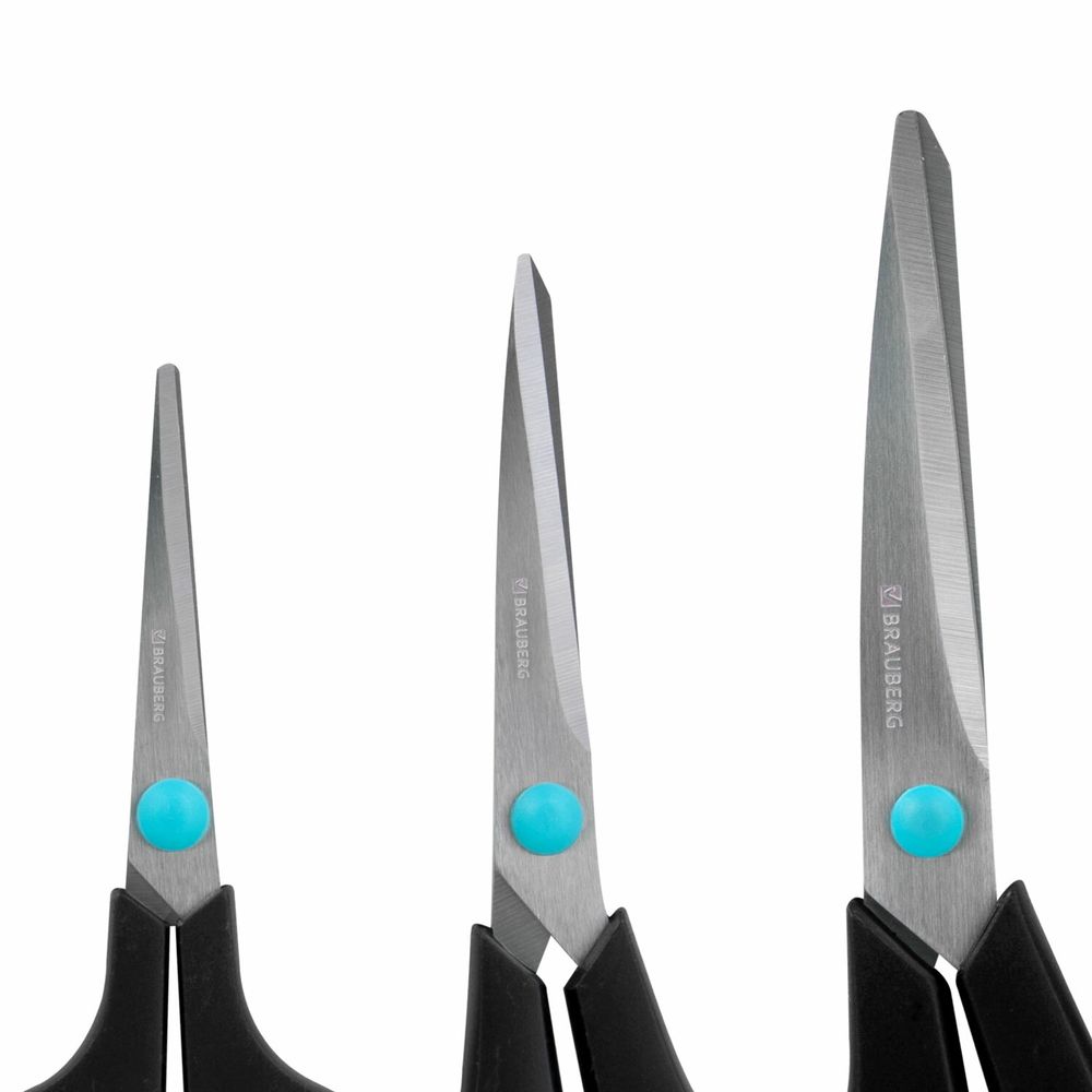 Ножницы BRAUBERG SOFT GRIP, НАБОР 3 штуки (140, 190, 230 мм)