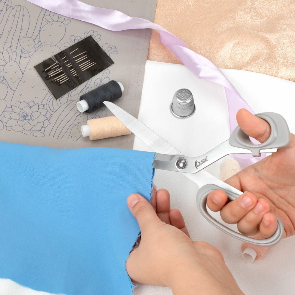 Ножницы портновские 255 мм, КЛАССИЧЕСКИЕ, серые, пластиковые ручки, ОСТРОВ СОКРОВИЩ