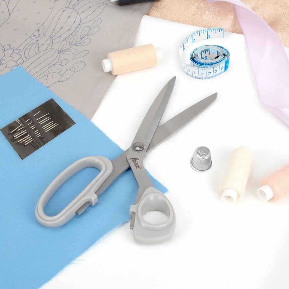 Ножницы портновские 255 мм, КЛАССИЧЕСКИЕ, серые, пластиковые ручки, ОСТРОВ СОКРОВИЩ